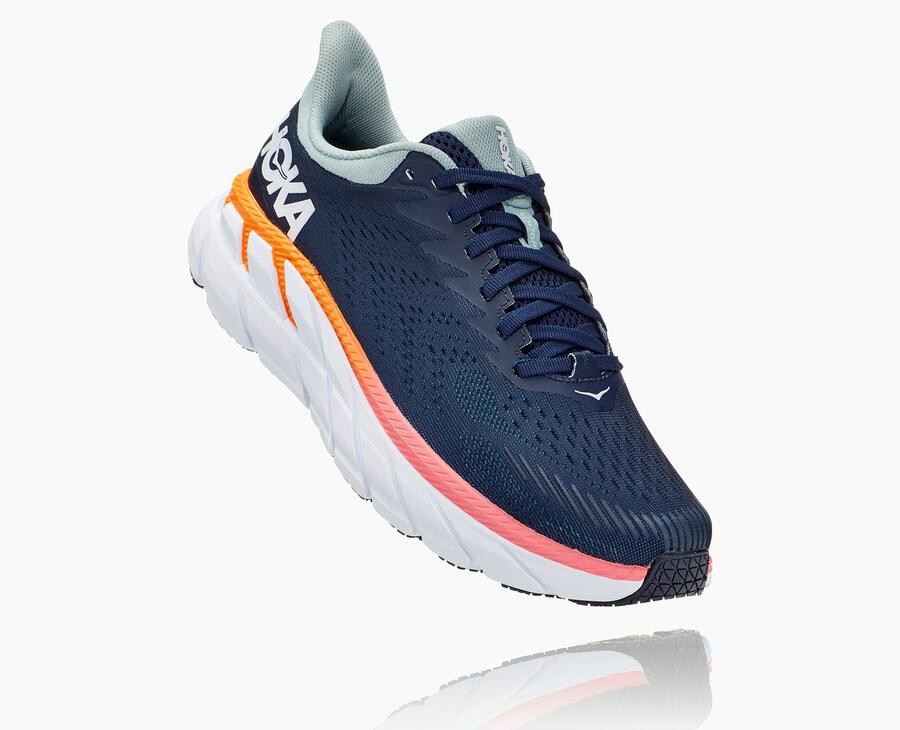 Hoka Australia One One Clifton 7 - Womens Running Shoes Navy/White - NBEMT-2760